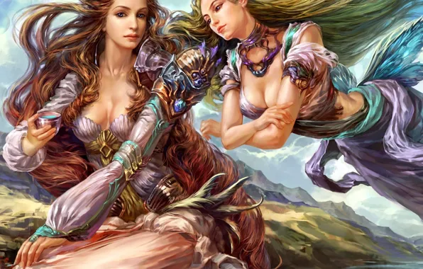 Mountains, girls, figure, fairy, outfit