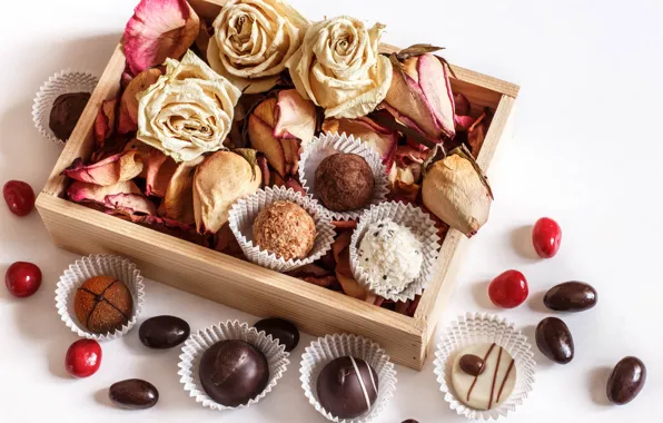 Box, roses, chocolates