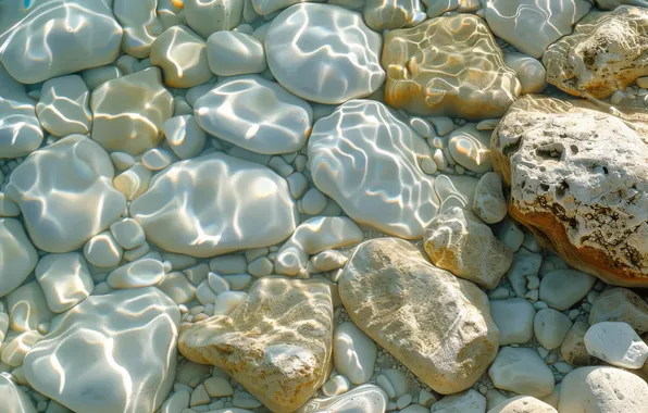 Water, light, strips, pebbles, glare, stones, the bottom, texture