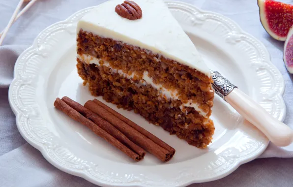 Cake, cinnamon, piece, figs, pecan