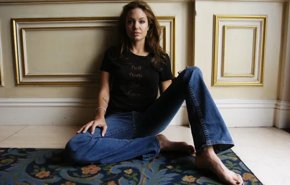 Look, portrait, jeans, actress, Angelina Jolie, Angelina Jolie, t-shirt, Mat