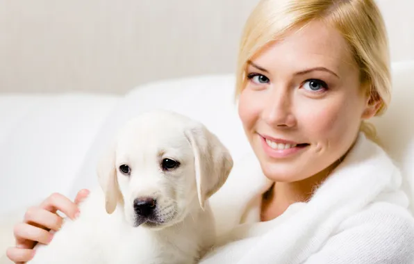 Picture look, girl, smile, makeup, blonde, doggie