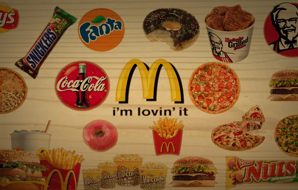 Picture Cola, fast food, pizza, macdonals, Fanta