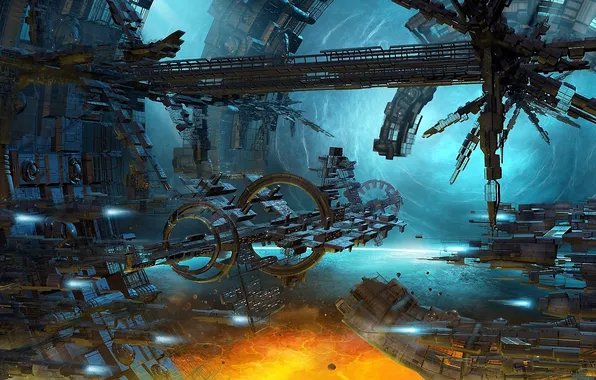 Picture energy, ship, planet, station, vortex