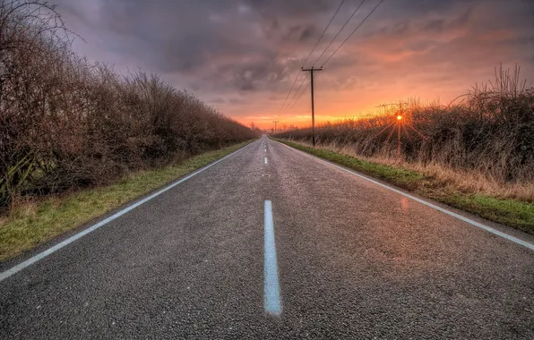 Road, landscape, sunset