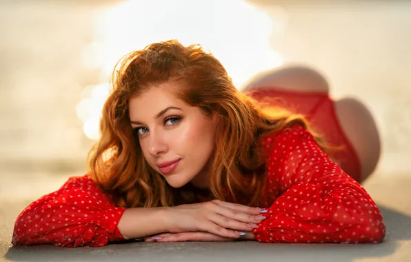 Look, girl, face, pose, hands, red, redhead, long hair