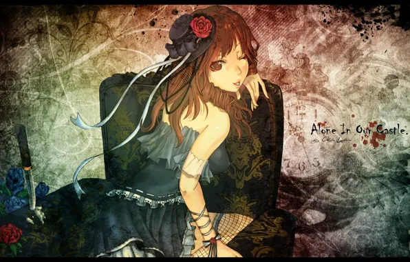 Watch, roses, chair, knife, Girl, hat, wink, alon the our castle