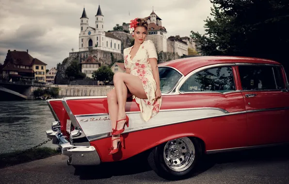 Auto, retro, legs, pinup, Sebastian Köhler, Gina Carla
