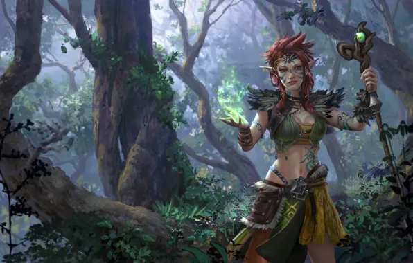 Forest, girl, magic, elf, Amazon