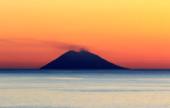Sea, the sky, island, the volcano, Italy, Stromboli