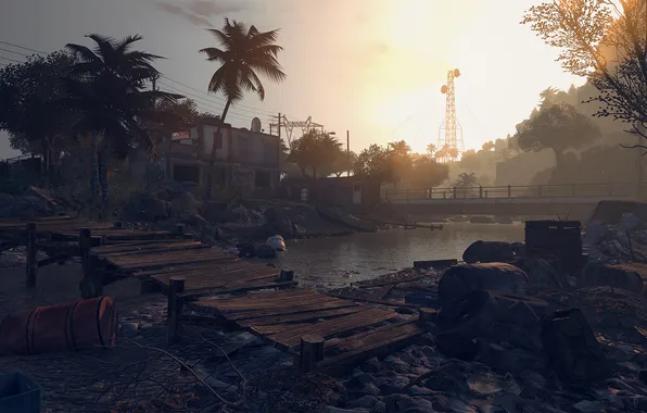 Bridge, stream, the building, art, Dying Light