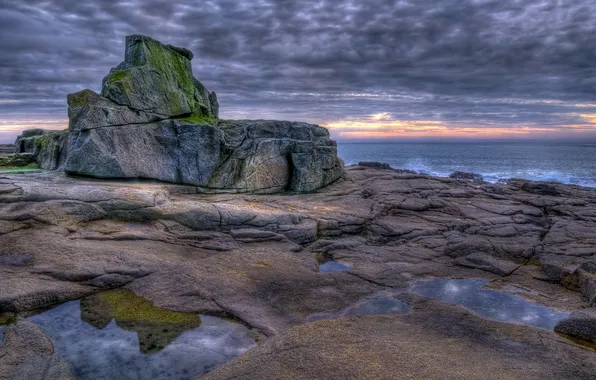 Picture sea, landscape, sunset, France, Brittany, Fort Blocked