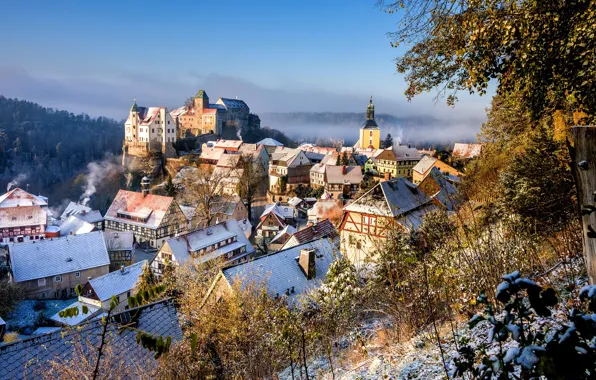 Winter, castle, view, home, Germany, panorama, Germany, Saxony