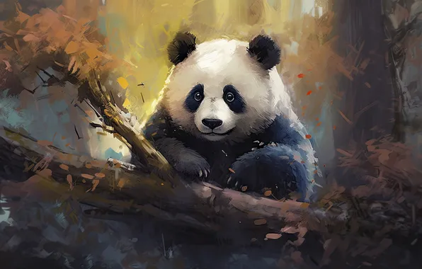 Forest, look, branches, tree, foliage, bear, Panda, bear