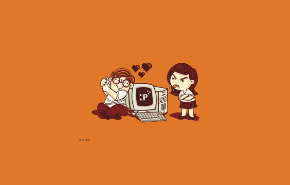 Picture computer, girl, love, Guy, relationship, geek love