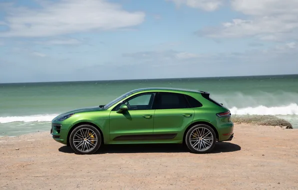 Sand, sea, the sky, clouds, shore, Porsche, SUV, Turbo