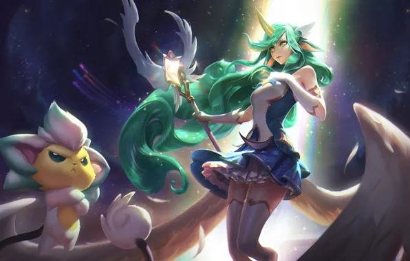 Stockings, Skirt, Stars, Art, Staff, Splash, League of Legends, LoL