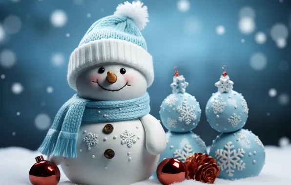 Picture winter, snow, New Year, Christmas, snowman, happy, Christmas, night