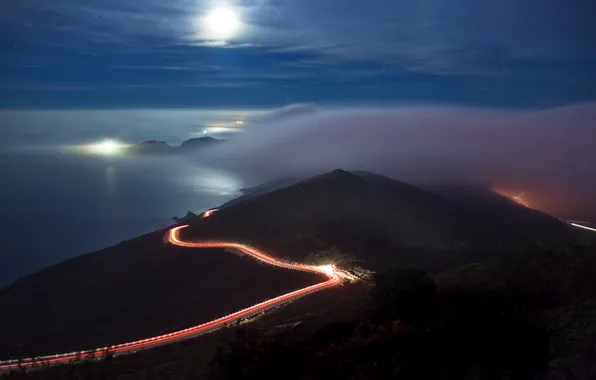 Picture road, night, hills