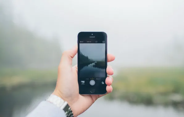 Landscape, fog, reflection, river, stream, photo, iPhone, watch
