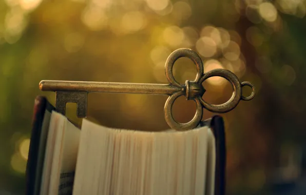 Picture key, book, bokeh, metal