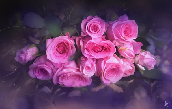 Picture flowers, roses, bouquet, texture, blur