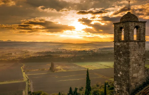 Summer, sunset, tower, valley