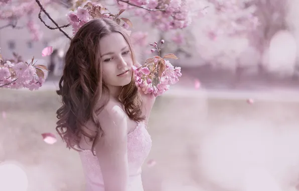 Girl, spring, garden