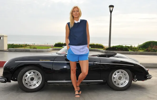 Wallpaper look, girl, Girls, Porsche, black car, Maria Sharapova for ...