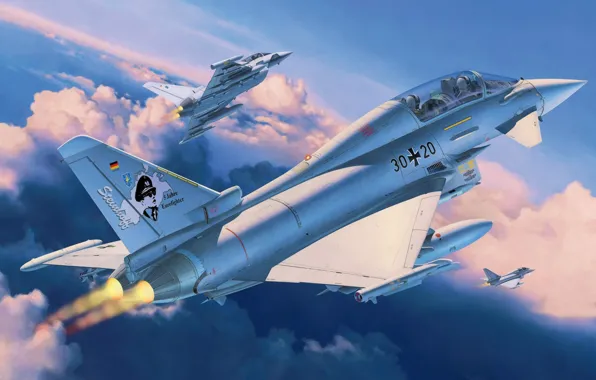 Picture fighter, art, airplane, painting, aviation, jet, Eurofighter TYPHOON twin seater