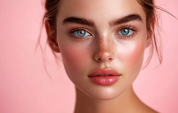 Look, girl, close-up, face, portrait, makeup, freckles, blush