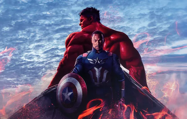 Poster, comic, MARVEL, Red Hulk, Anthony Mackie, Anthony Mackie, Captain America: Brave New World, Captain …