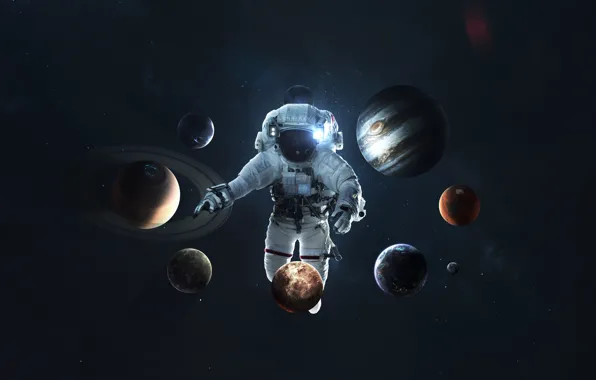 Picture Saturn, The moon, Space, Earth, Planet, Astronaut, Astronaut, Moon