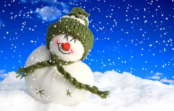 Winter, Snow, Hat, Scarf, Snowman