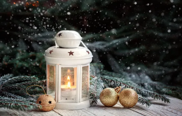 Picture winter, decoration, New Year, Christmas, lantern, light, Christmas, wood