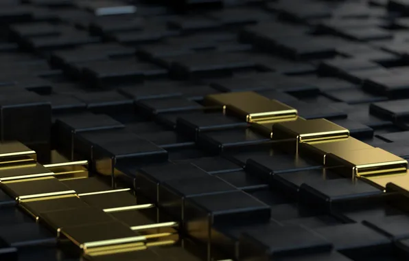 Rendering, gold, abstract, cube, gold, render, cube, 3d abstraction