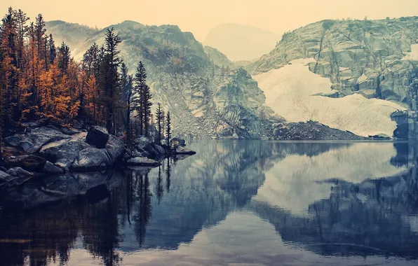 Forest, mountains, lake
