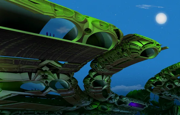 The sky, planet, construction, stars, Caterpillar Towers