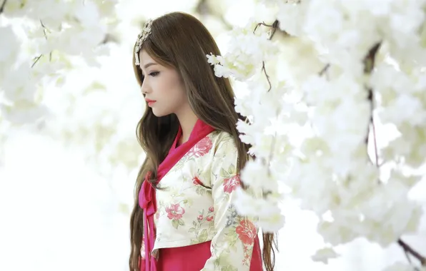 Picture girl, spring, garden, Asian