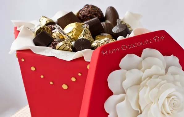 Picture box, food, chocolate, roses, ukrashenie