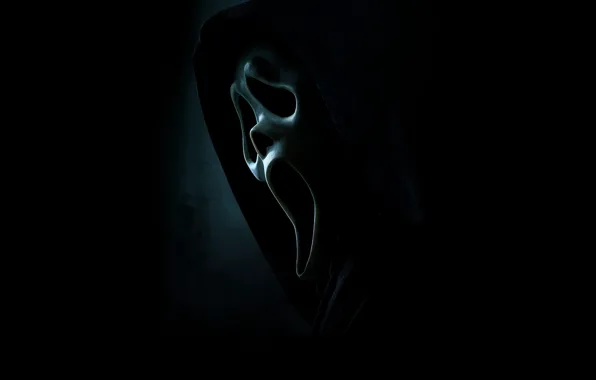 Figure, mask, hood, black background, Creek, poster, Scream