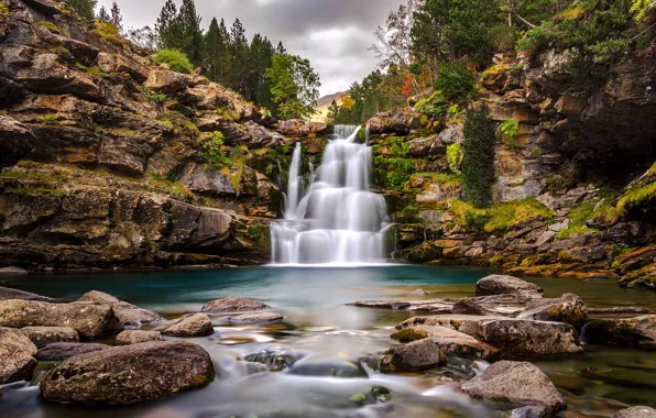 Picture autumn, river, stones, rocks, waterfall, Spain, cascade, Spain