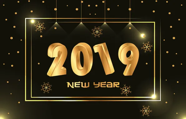 Gold, New Year, figures, golden, black background, black, background, New Year