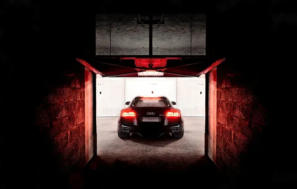 Audi, audi, wall, lights, dark, ass, garage, black