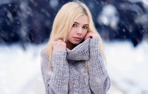 Girl, Sasha, Winter, Snow, Blonde, View, Lips, Kirill Bukrey
