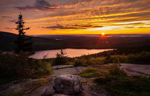Landscape, Sunset, Acadia, Cadillac Mountain
