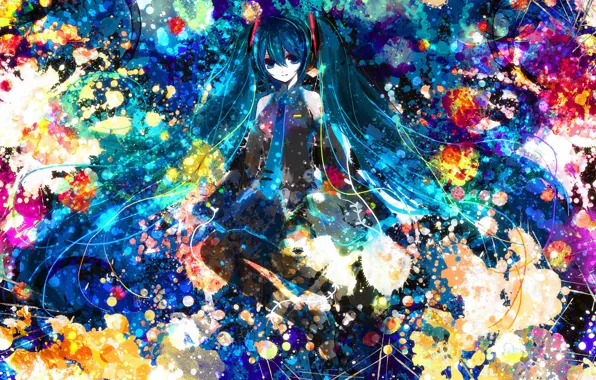 Vocaloid, paint, anime, blue hair, Hatsune Miku