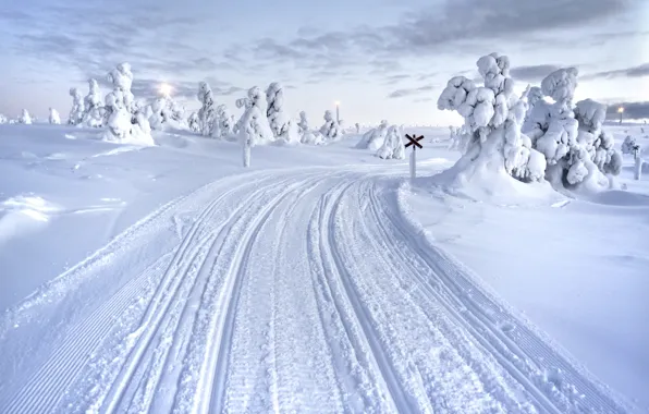 Winter, Snow, Road, Finland, Lapland