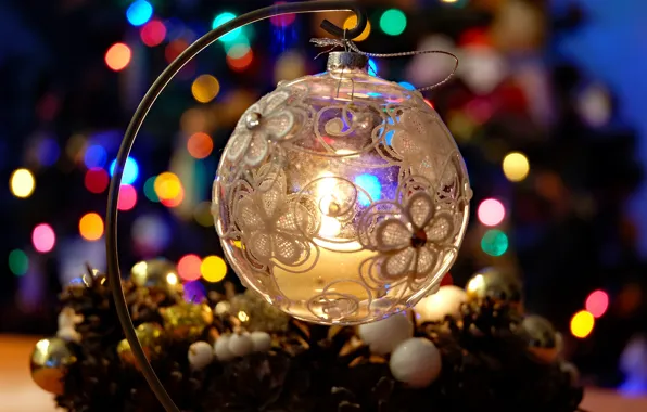 Winter, light, lights, holiday, candle, ball, Christmas, New year
