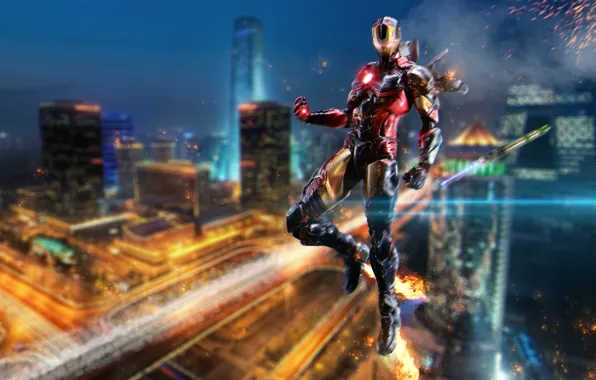 Costume, Iron man, comics, superhero, night, marvel, Iron Man, comics